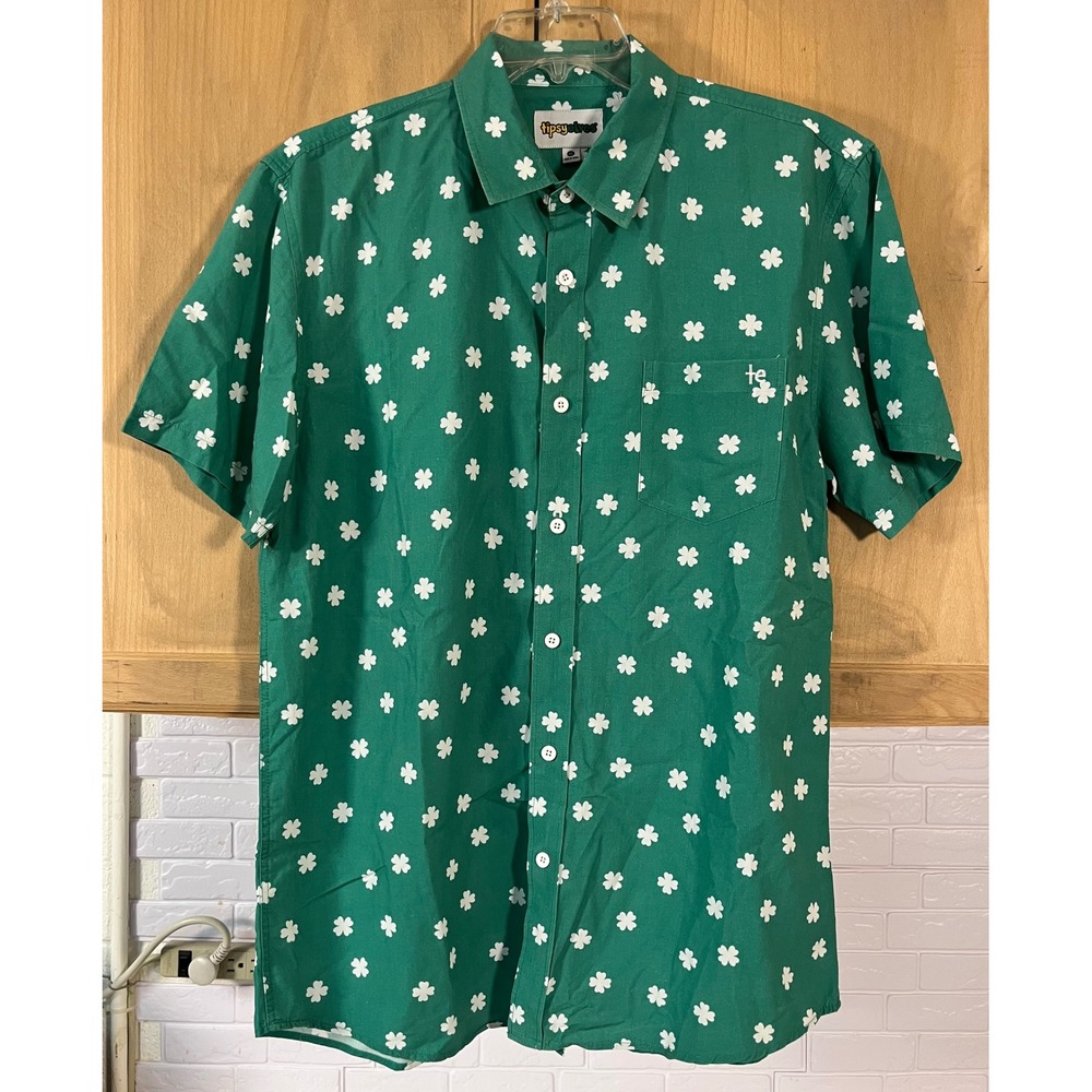 Tipsy Elves Button Down Shirt Mens‎ XL Green Excellent Clover St Patricks Day